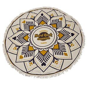 Seminole Hard Rock Hotel Casino Tampa Pool Beach Towel Round Fringe Purple Gold